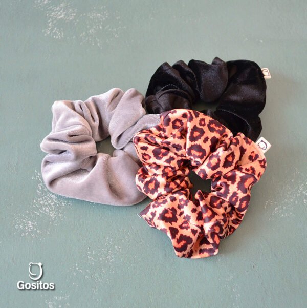 TRIPACK SCRUNCHIES ANIMAL PRINT GRIS G-398