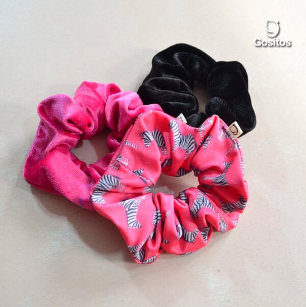 TRIPACK SCRUNCHIES CEBRAS FUCSIA G-385