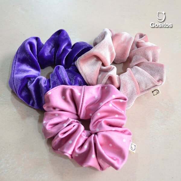 TRIPACK SCRUNCHIES PUNTITOS PALO ROSA G-371